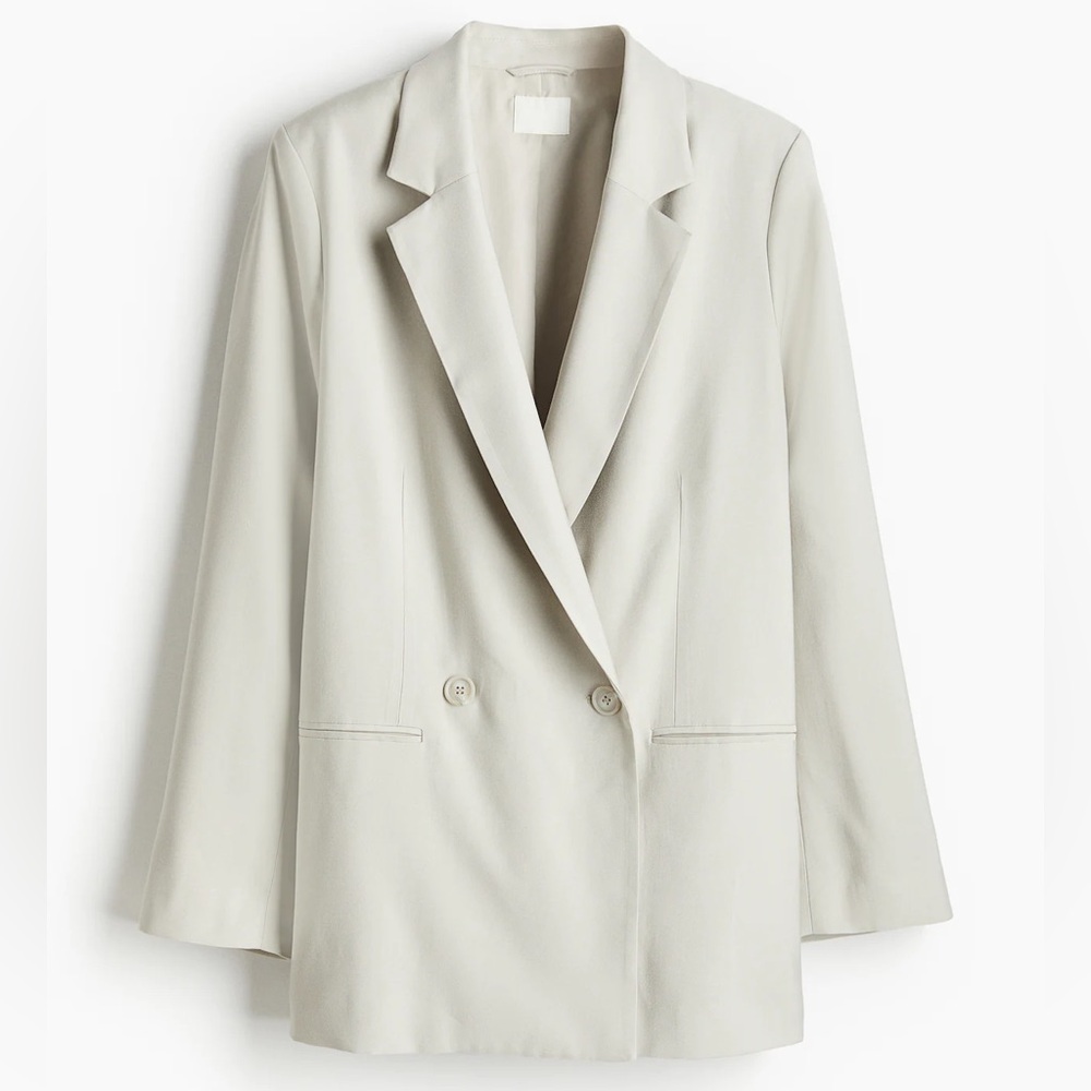 H&M (S) Double Breasted Blazer- Longline Grey/Taupeish Neutral Color- Structured